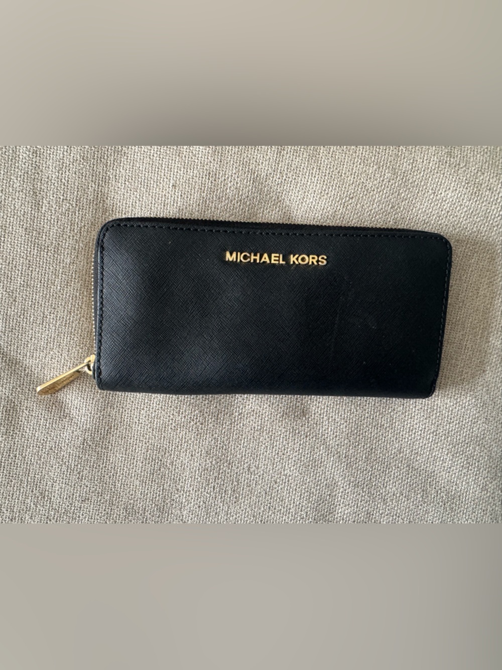 Michael Kors Black Zip-Around Wallet with Gold Logo